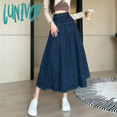 Lunivop New Women Spring Summer Vintage Pleated Skirt Fashion High Waist All-Match A-Line Denim